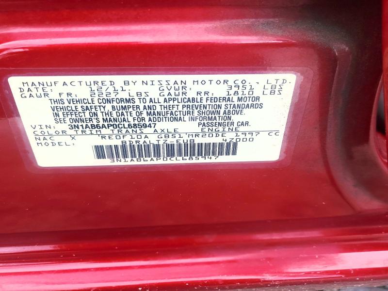 Продаж на аукціоні авто 2012 Nissan Sentra, vin: 3N1AB6AP0CL685947, номер лоту: 54872556