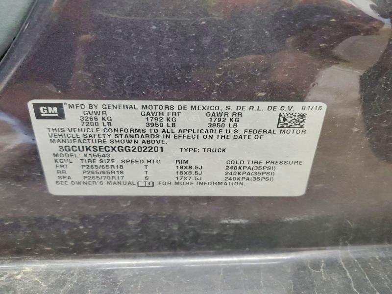 52567546 :رقم المزاد ، 3GCUKSECXGG202201 vin ، 2016 Chevrolet Silverado مزاد بيع