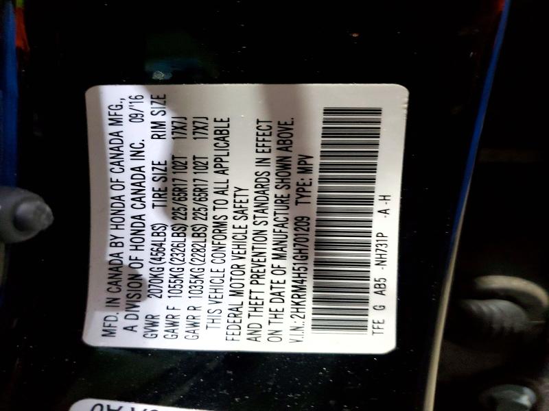 53914106 :رقم المزاد ، 2HKRM4H51GH701209 vin ، 2016 Honda Cr-v مزاد بيع