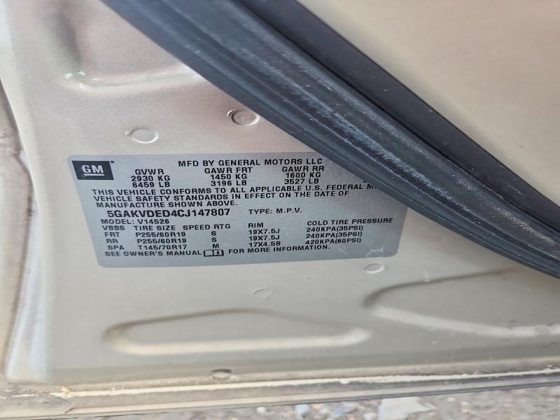2012 Buick Enclave მანქანა იყიდება აუქციონზე, vin: 5GAKVDED4CJ147807, აუქციონის ნომერი: 54986576