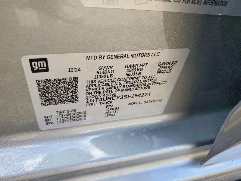 2025 Gmc Sierra მანქანა იყიდება აუქციონზე, vin: 1GT4UREY3SF154274, აუქციონის ნომერი: 53315696