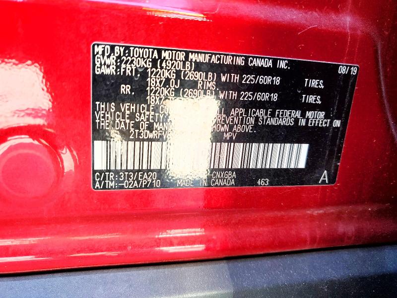 53740626 :رقم المزاد ، 2T3DWRFV6KW038547 vin ، 2019 Toyota Rav4 مزاد بيع