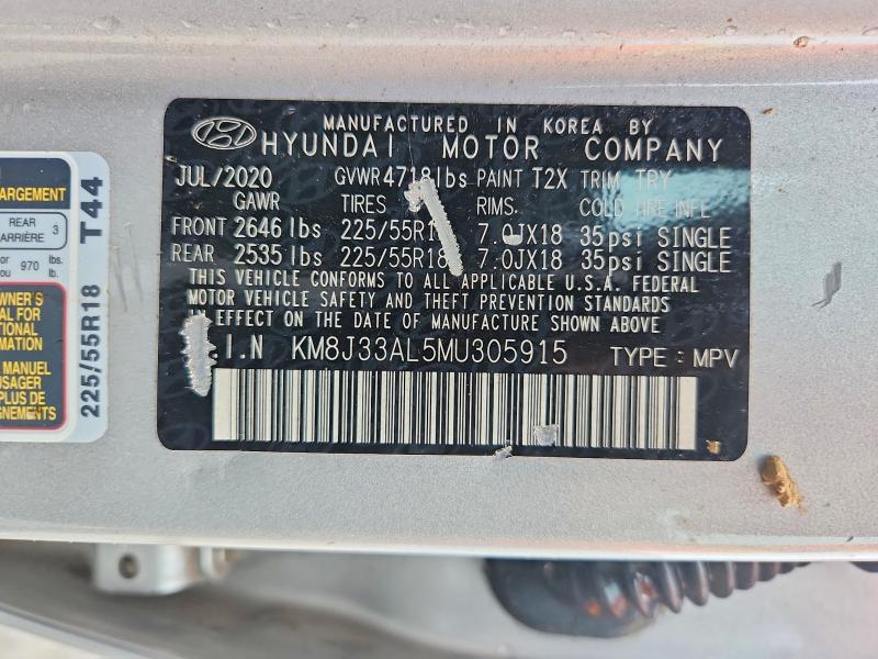 Aukcja sprzedaży 2021 Hyundai Tucson, vin: KM8J33AL5MU305915, numer aukcji: 53850046