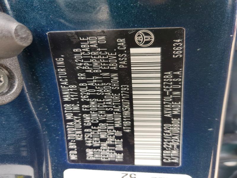 Продаж на аукціоні авто 2019 Toyota Camry, vin: 4T1B11HK5KU717793, номер лоту: 53226906