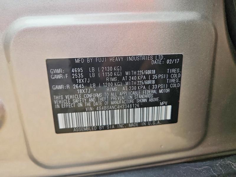 54182746 :رقم المزاد ، 4S4BSANC4H3348126 vin ، 2017 Subaru Outback مزاد بيع