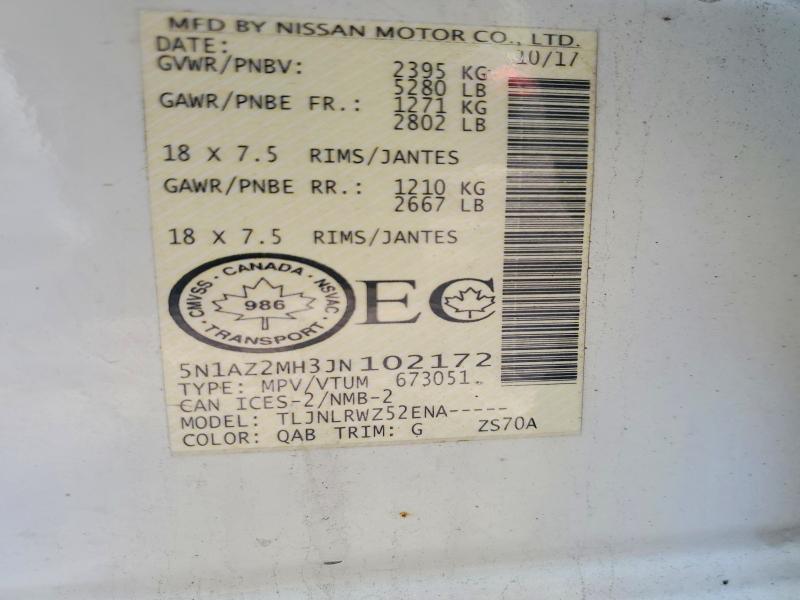 Aukcja sprzedaży 2018 Nissan Murano, vin: 5N1AZ2MH3JN102172, numer aukcji: 52286296