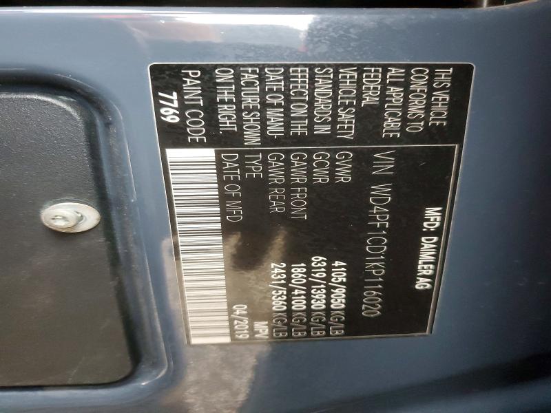 54896336 :رقم المزاد ، WD4PF1CD1KP116020 vin ، 2019 Mercedes-benz Sprinter مزاد بيع