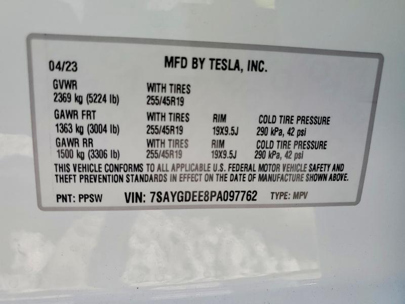 Продажа на аукционе авто 2023 Tesla Model Y, vin: 7SAYGDEE8PA097762, номер лота: 52753896