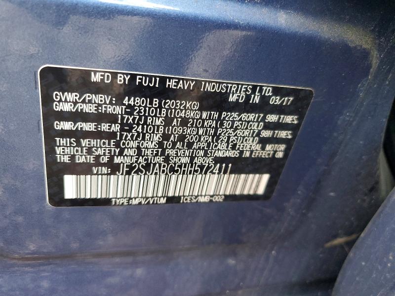 54813086 :رقم المزاد ، JF2SJABC5HH572411 vin ، 2017 Subaru Forester مزاد بيع