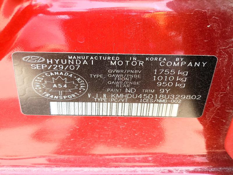 2008 Hyundai Elantra მანქანა იყიდება აუქციონზე, vin: KMHDU45D18U329802, აუქციონის ნომერი: 50633386