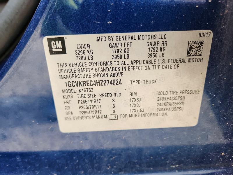 54222906 :رقم المزاد ، 1GCVKREC4HZ274624 vin ، 2017 Chevrolet Silverado مزاد بيع