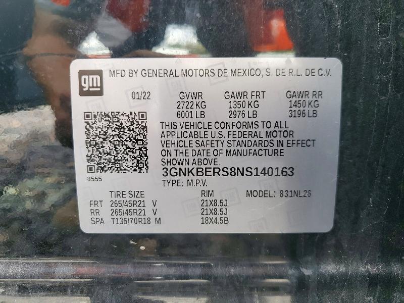 Aukcja sprzedaży 2022 Chevrolet Blazer, vin: 3GNKBERS8NS140163, numer aukcji: 54425866