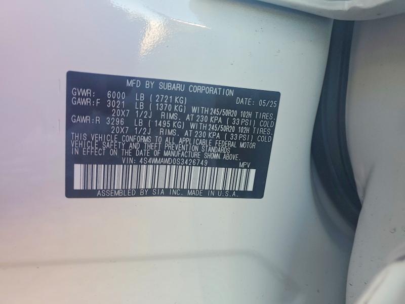 Продажа на аукционе авто 2025 Subaru Ascent, vin: 4S4WMAWD0S3426749, номер лота: 51978116