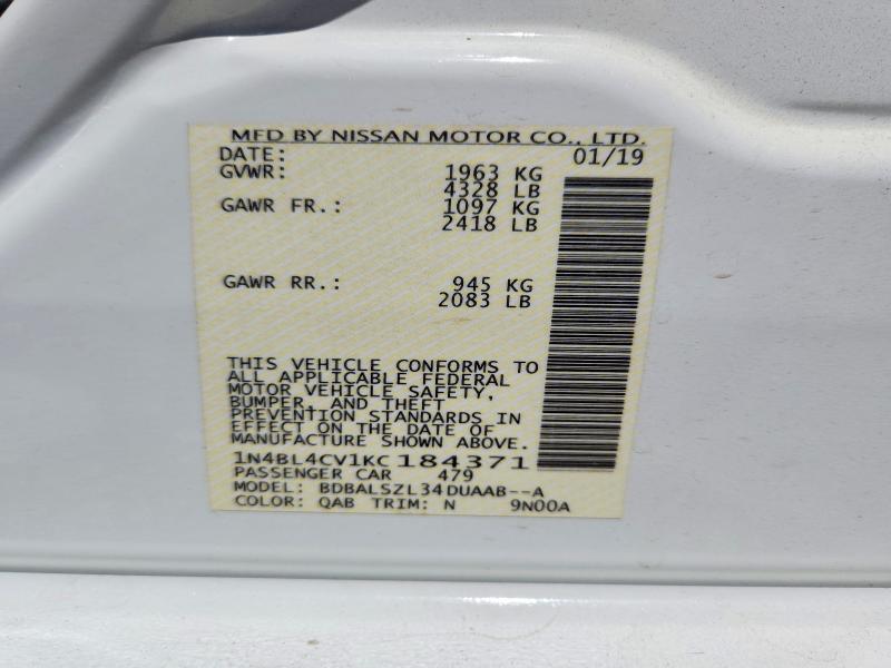 Aukcja sprzedaży 2019 Nissan Altima, vin: 1N4BL4CV1KC184371, numer aukcji: 52923556