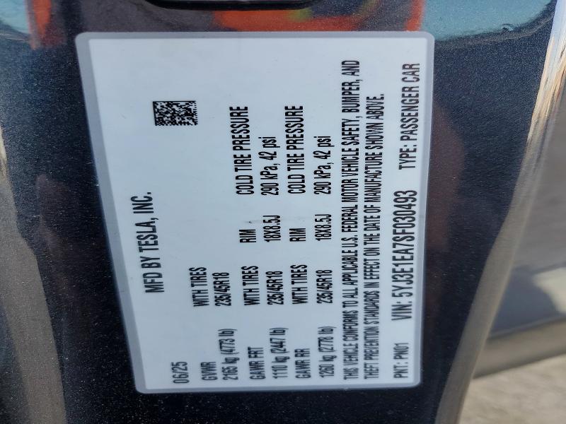 52872396 :رقم المزاد ، 5YJ3E1EA7SF030493 vin ، 2025 Tesla Model 3 مزاد بيع