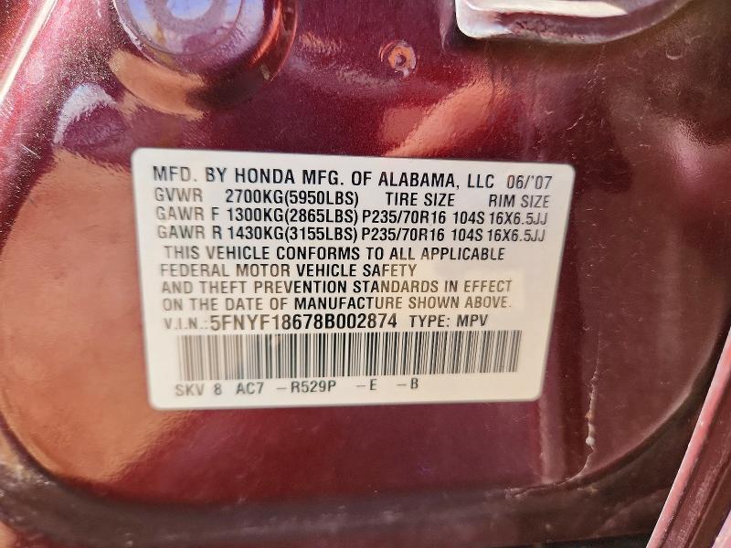 Продажа на аукционе авто 2008 Honda Pilot, vin: 5FNYF18678B002874, номер лота: 55406876