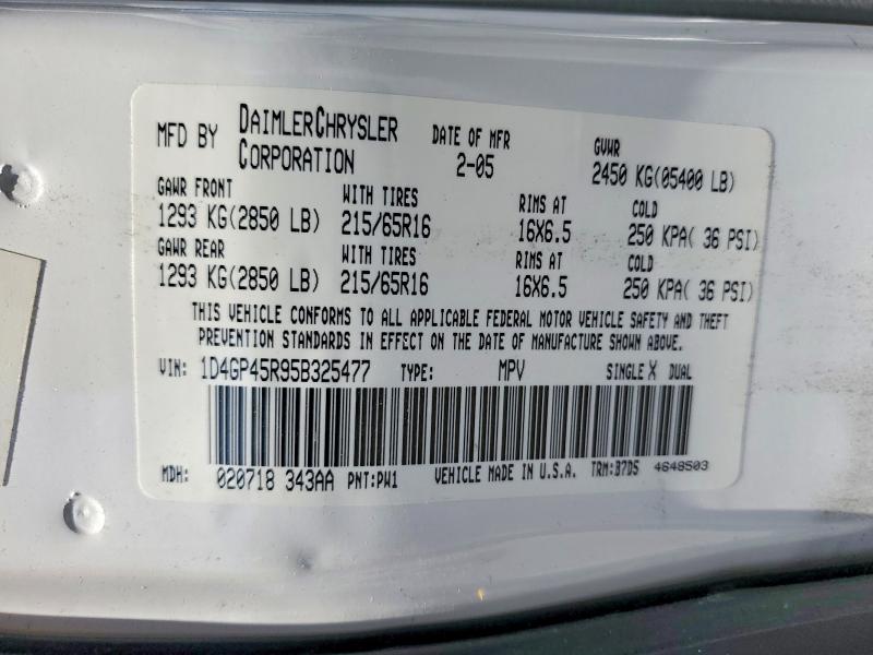 54351156 :رقم المزاد ، 1D4GP45R95B325477 vin ، 2005 Dodge Caravan مزاد بيع