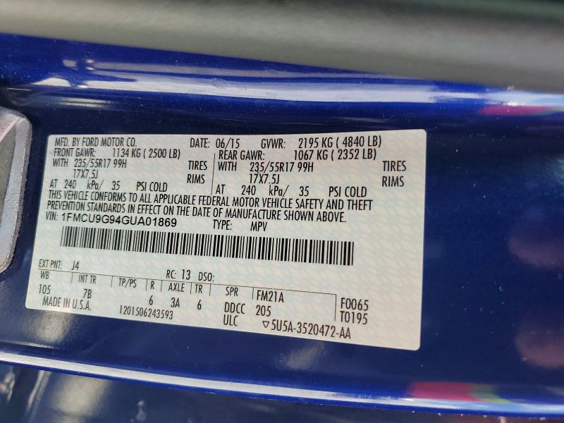 54202446 :رقم المزاد ، 1FMCU9G94GUA01869 vin ، 2016 Ford Escape مزاد بيع