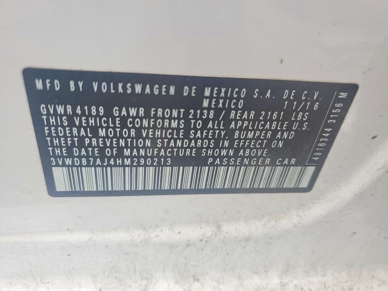 2017 Volkswagen Jetta მანქანა იყიდება აუქციონზე, vin: 3VWDB7AJ4HM290213, აუქციონის ნომერი: 53377676