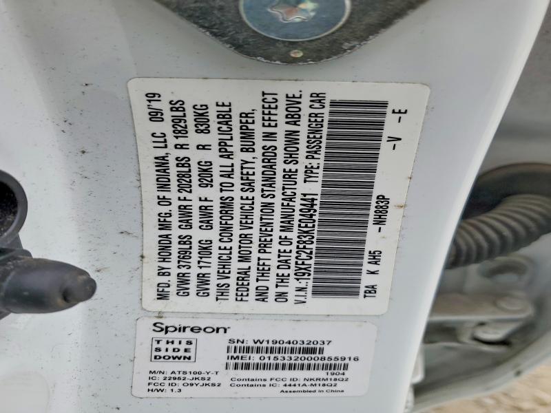 51872596 :رقم المزاد ، 19XFC2F83KE049441 vin ، 2019 Honda Civic مزاد بيع