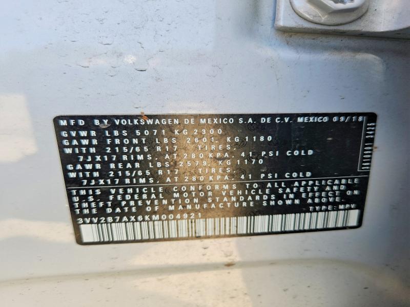 Aukcja sprzedaży 2019 Volkswagen Tiguan, vin: 3VV2B7AX6KM004921, numer aukcji: 53888376