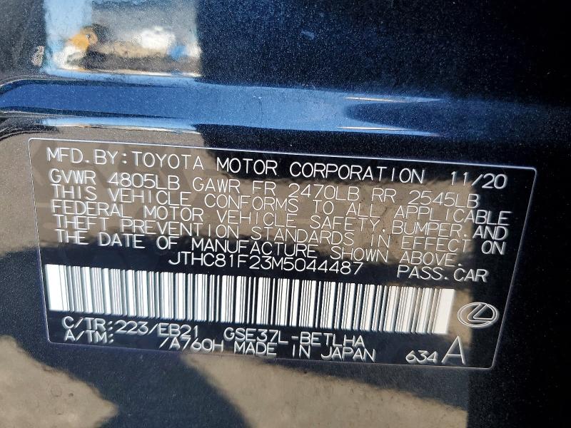 Aukcja sprzedaży 2021 Lexus Is, vin: JTHC81F23M5044487, numer aukcji: 54888636