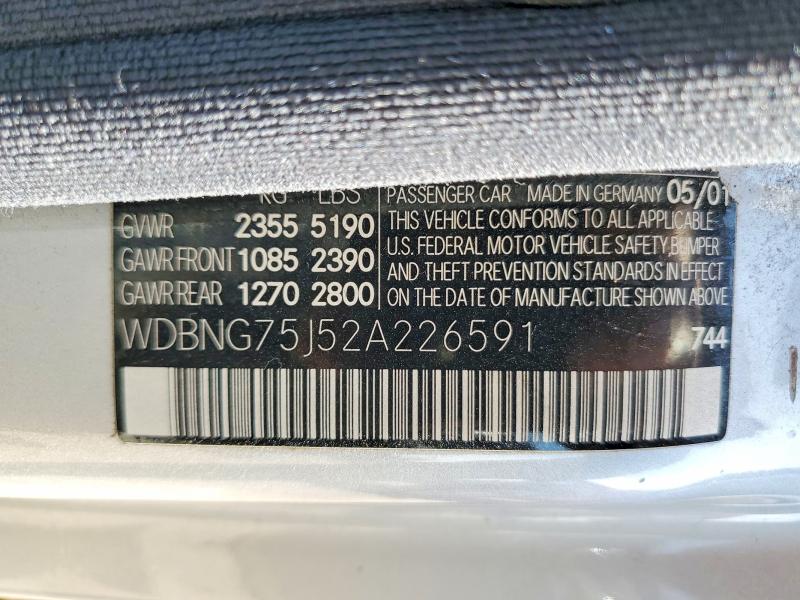 Aukcja sprzedaży 2002 Mercedes-benz S, vin: WDBNG75J52A226591, numer aukcji: 52574966