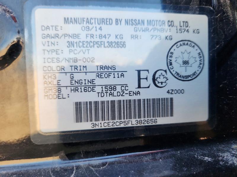 2015 Nissan Versa Note მანქანა იყიდება აუქციონზე, vin: 3N1CE2CP5FL382656, აუქციონის ნომერი: 53392646