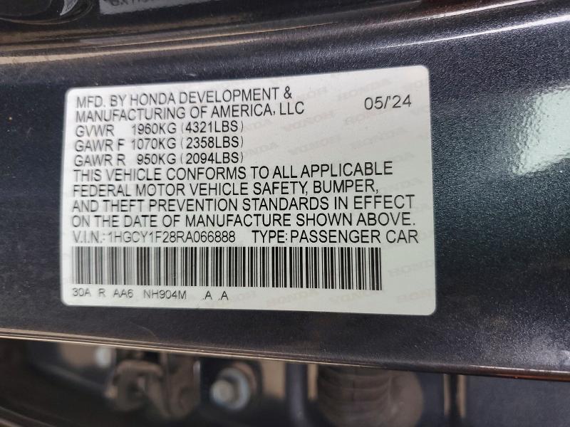 53048146 :رقم المزاد ، 1HGCY1F28RA066888 vin ، 2024 Honda Accord مزاد بيع