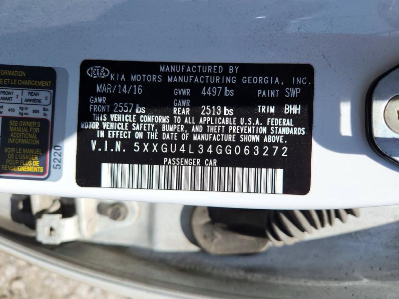Aukcja sprzedaży 2016 Kia Optima, vin: 5XXGU4L34GG063272, numer aukcji: 53112086