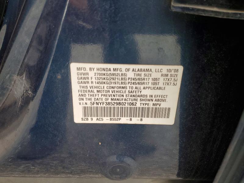 53105266 :رقم المزاد ، 5FNYF38529B021062 vin ، 2009 Honda Pilot مزاد بيع