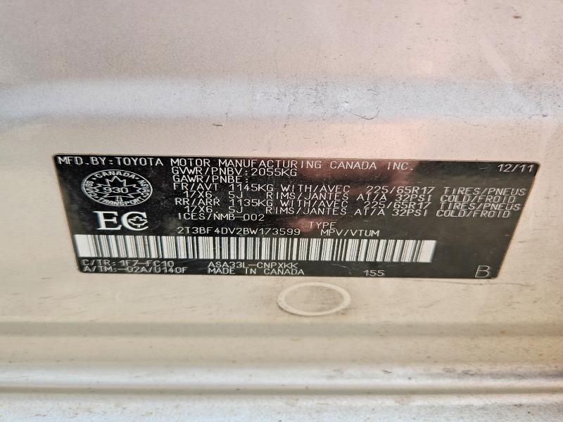 Aukcja sprzedaży 2011 Toyota Rav4, vin: 2T3BF4DV2BW173599, numer aukcji: 53589016