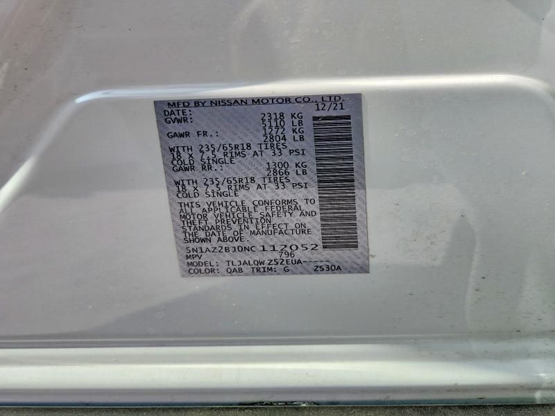 Aukcja sprzedaży 2022 Nissan Murano, vin: 5N1AZ2BJ0NC112052, numer aukcji: 53055516