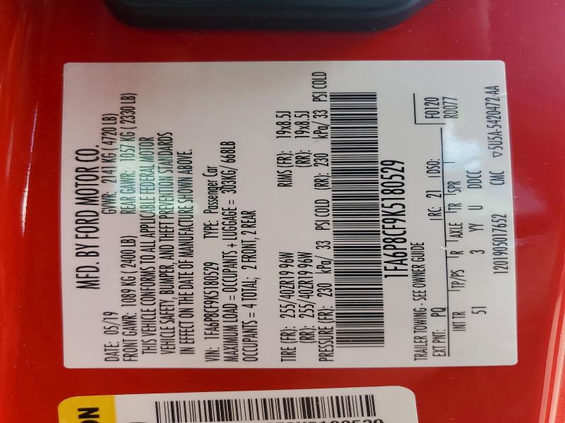 51919196 :رقم المزاد ، 1FA6P8CF9K5180529 vin ، 2019 Ford Mustang مزاد بيع
