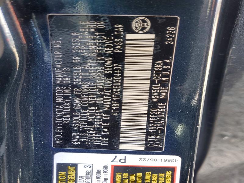 54892116 :رقم المزاد ، 4T1BF1FKXEU304437 vin ، 2014 Toyota Camry مزاد بيع