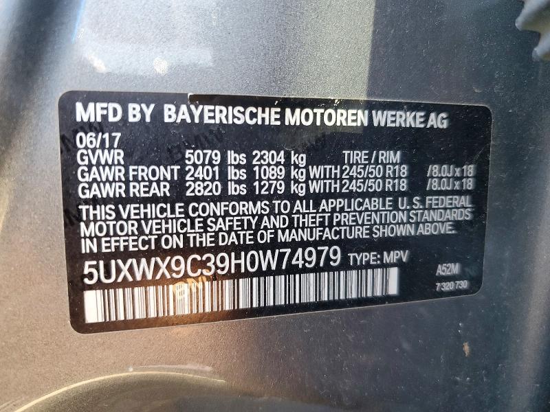 2017 Bmw X3 მანქანა იყიდება აუქციონზე, vin: 5UXWX9C39H0W74979, აუქციონის ნომერი: 54511916