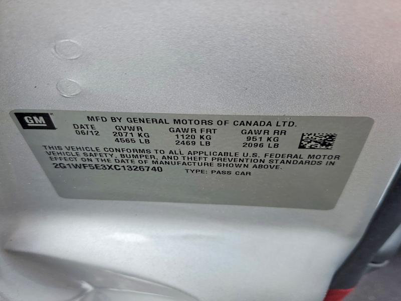 53536916 :رقم المزاد ، 2G1WF5E3XC1326740 vin ، 2012 Chevrolet Impala مزاد بيع