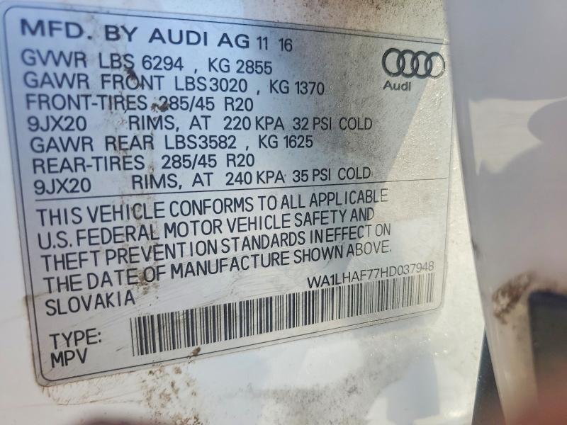 2017 Audi Q7 მანქანა იყიდება აუქციონზე, vin: WA1LHAF77HD037948, აუქციონის ნომერი: 53967036