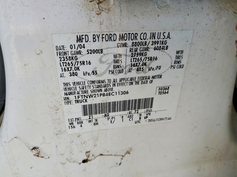 2004 Ford F250 მანქანა იყიდება აუქციონზე, vin: 1FTNW21P84EC11306, აუქციონის ნომერი: 53283846