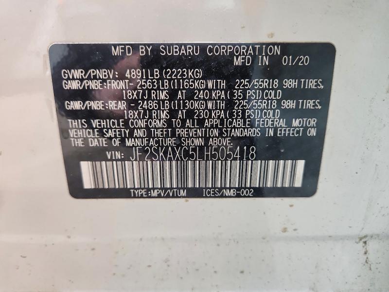 Продажа на аукционе авто 2020 Subaru Forester, vin: JF2SKAXC5LH505418, номер лота: 54793486