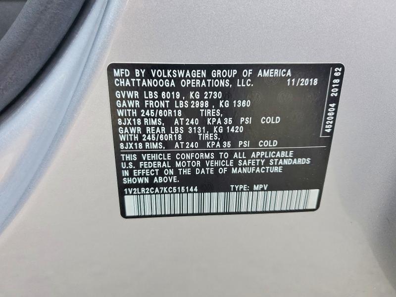 Aukcja sprzedaży 2019 Volkswagen Atlas, vin: 1V2LR2CA7KC515144, numer aukcji: 54613616