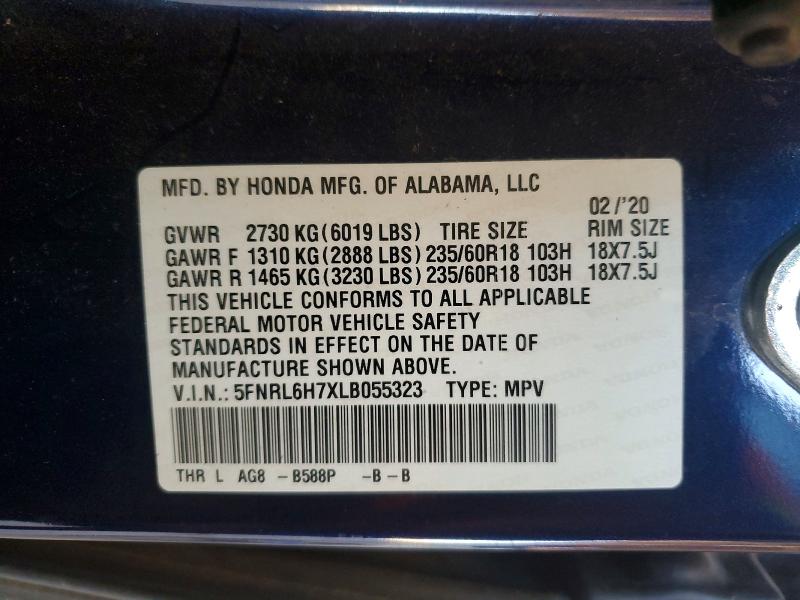 Aukcja sprzedaży 2020 Honda Odyssey, vin: 5FNRL6H7XLB055323, numer aukcji: 54888306