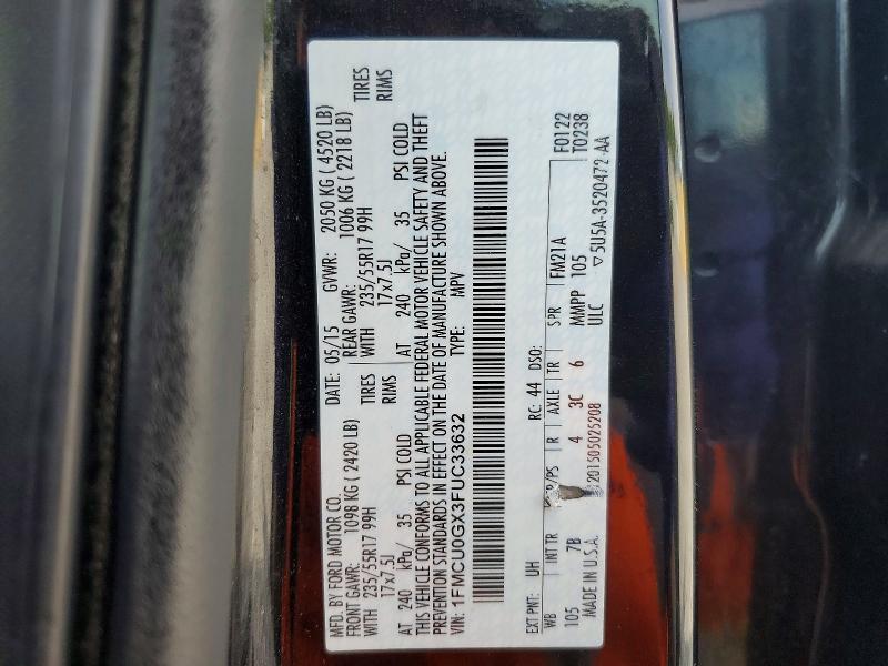 Продаж на аукціоні авто 2015 Ford Escape, vin: 1FMCU0GX3FUC33632, номер лоту: 54840106