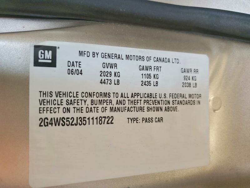 54717206 :رقم المزاد ، 2G4WS52J351118722 vin ، 2005 Buick Century مزاد بيع