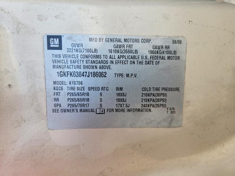2007 Gmc Yukon მანქანა იყიდება აუქციონზე, vin: 1GKFK63847J186062, აუქციონის ნომერი: 54654676