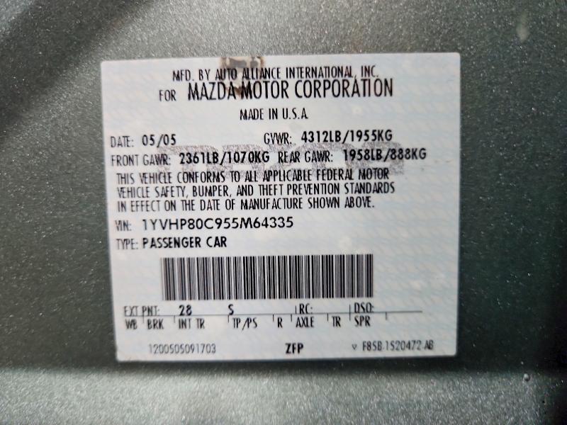 Aukcja sprzedaży 2005 Mazda 6, vin: 1YVHP80C955M64335, numer aukcji: 51636306
