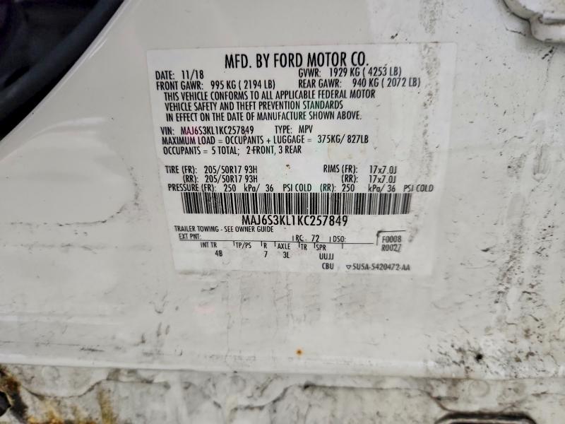 Aukcja sprzedaży 2019 Ford Ecosport, vin: MAJ6S3KL1KC257849, numer aukcji: 54587126