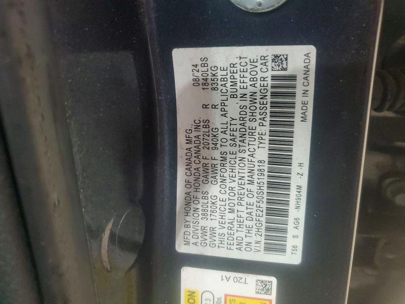 Продажа на аукционе авто 2025 Honda Civic, vin: 2HGFE2F50SH519818, номер лота: 51671746