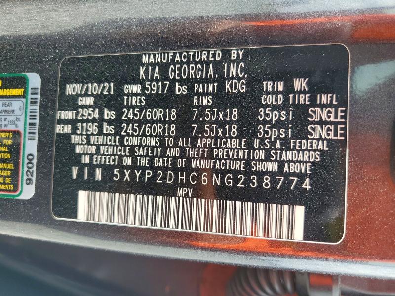 Продажа на аукционе авто 2022 Kia Telluride, vin: 5XYP2DHC6NG238774, номер лота: 53411666