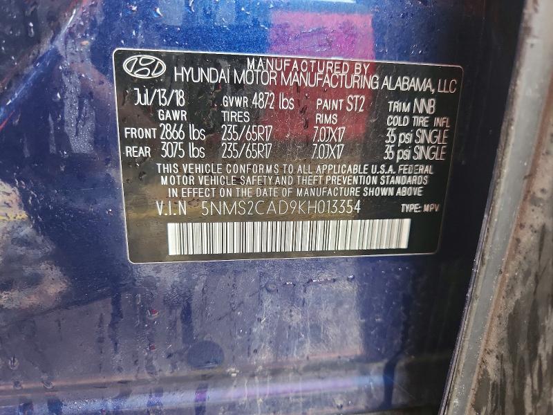 54774116 :رقم المزاد ، 5NMS2CAD9KH013354 vin ، 2019 Hyundai Santa Fe مزاد بيع